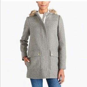 JCrew Grey wool coat with fur lined hood